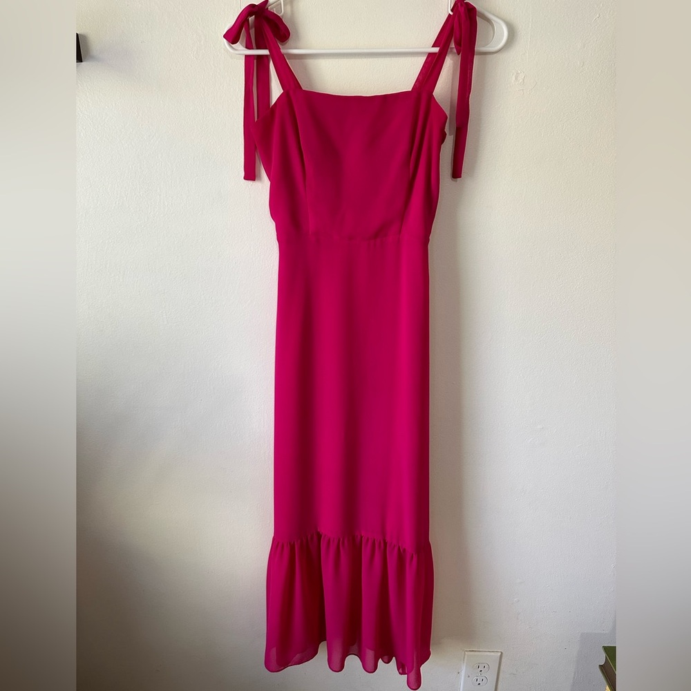 Tie-Strap Ruffle Hot Pink Dress